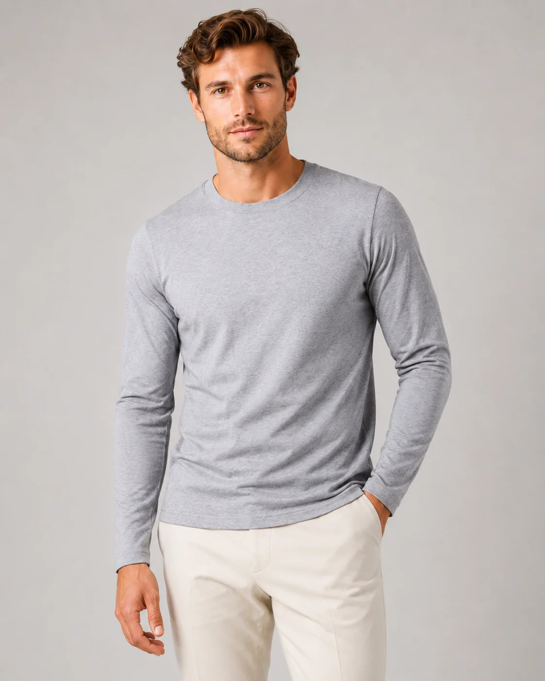 Men's Cotton Long Sleeve T-Shirt – Fitted Crew Neck Basic Tee | Nero & Luya