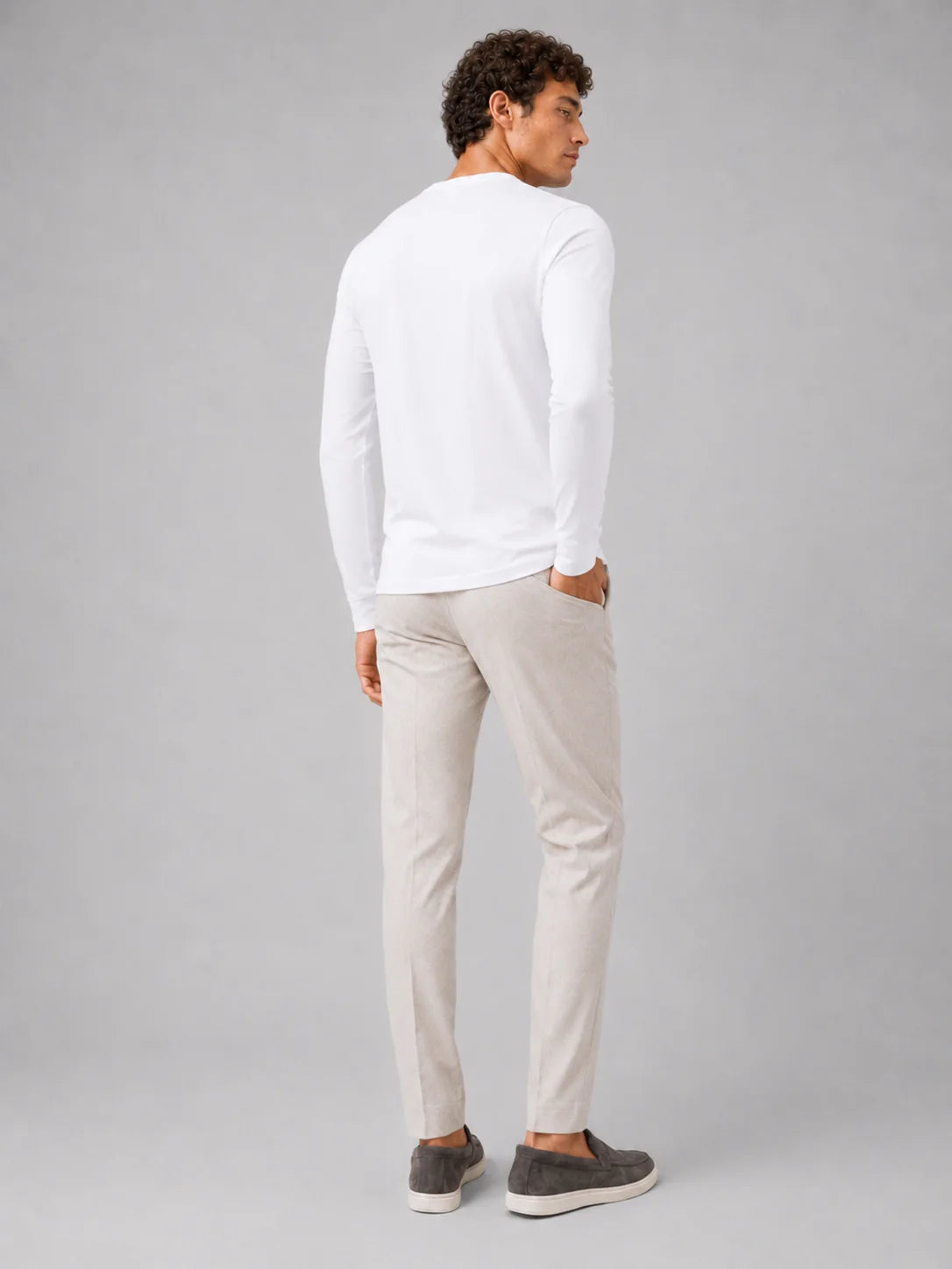 Men's Cotton Long Sleeve T-Shirt – Fitted Crew Neck Basic Tee | Nero & Luya