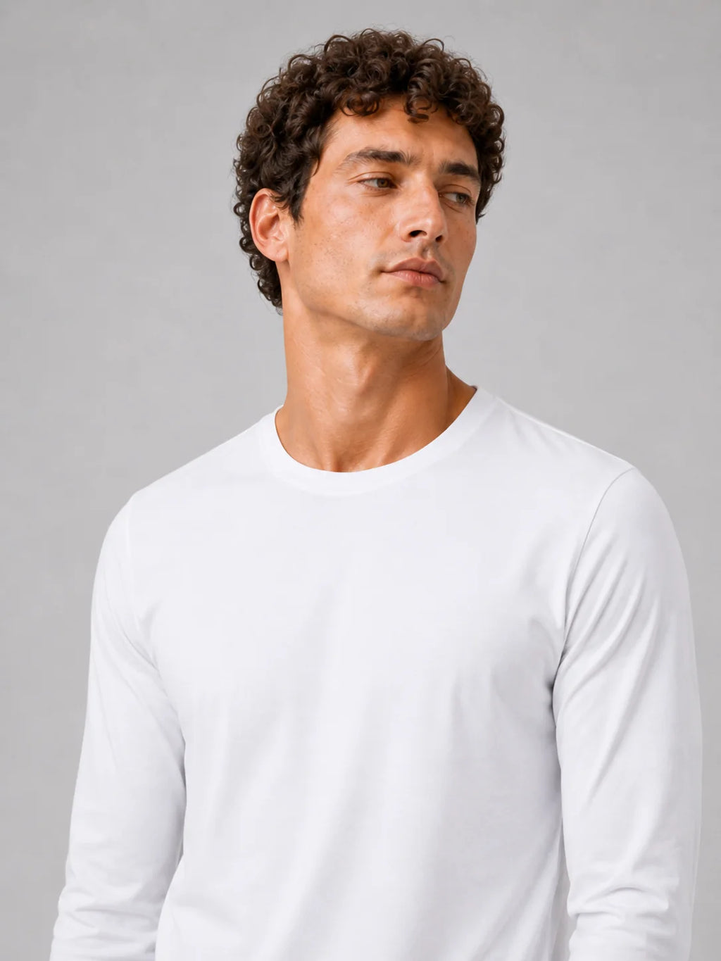 Men's Cotton Long Sleeve T-Shirt – Fitted Crew Neck Basic Tee | Nero & Luya
