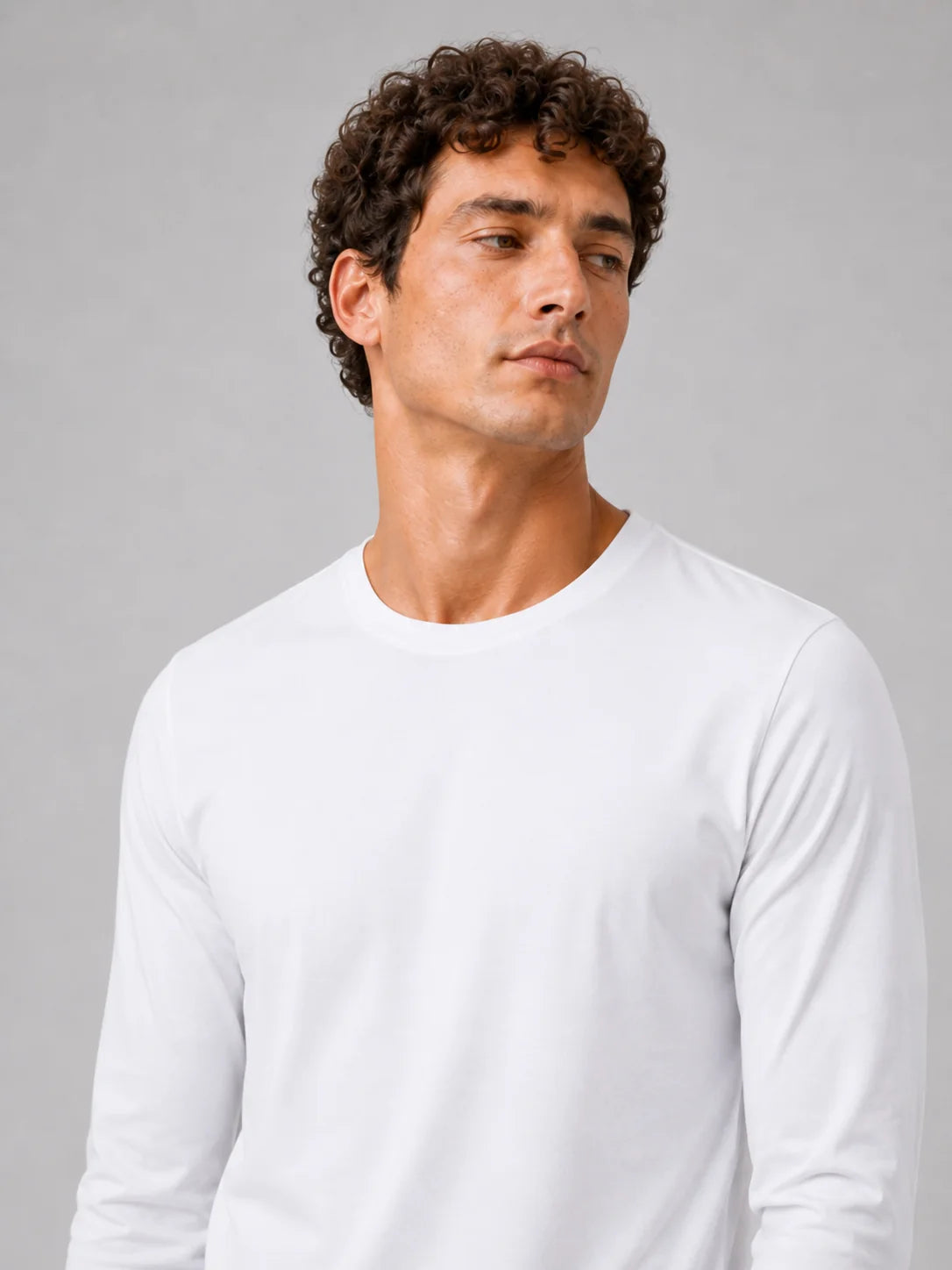 Men's Cotton Long Sleeve T-Shirt – Fitted Crew Neck Basic Tee | Nero & Luya