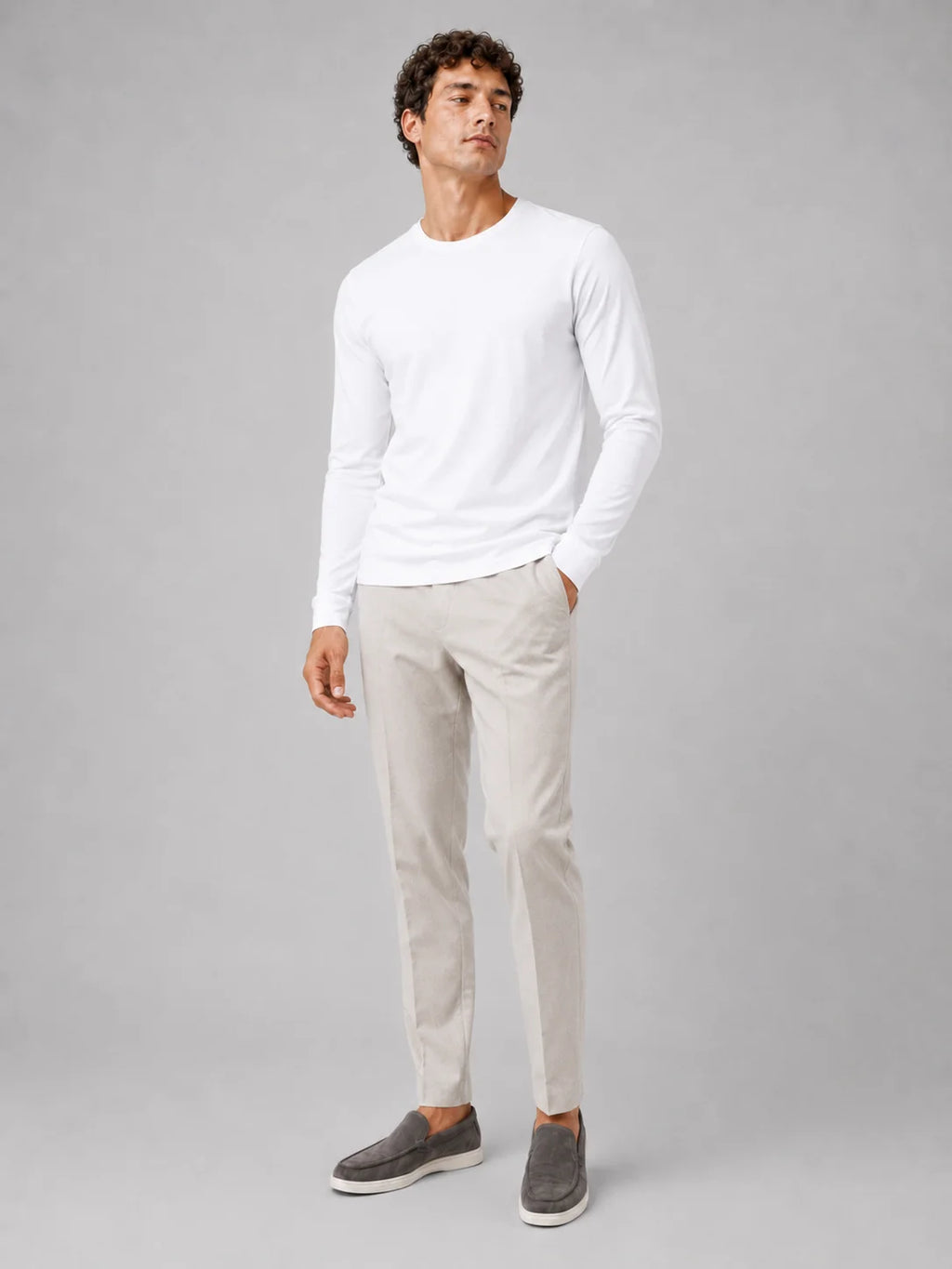 Men's Cotton Long Sleeve T-Shirt – Fitted Crew Neck Basic Tee | Nero & Luya