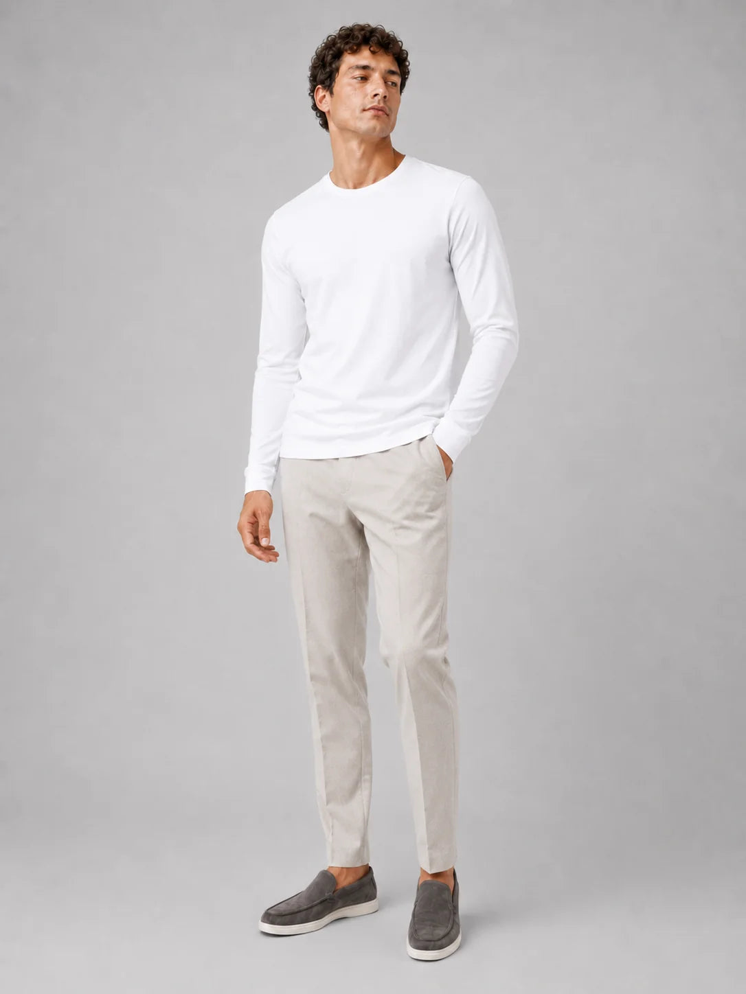 Men's Cotton Long Sleeve T-Shirt – Fitted Crew Neck Basic Tee | Nero & Luya