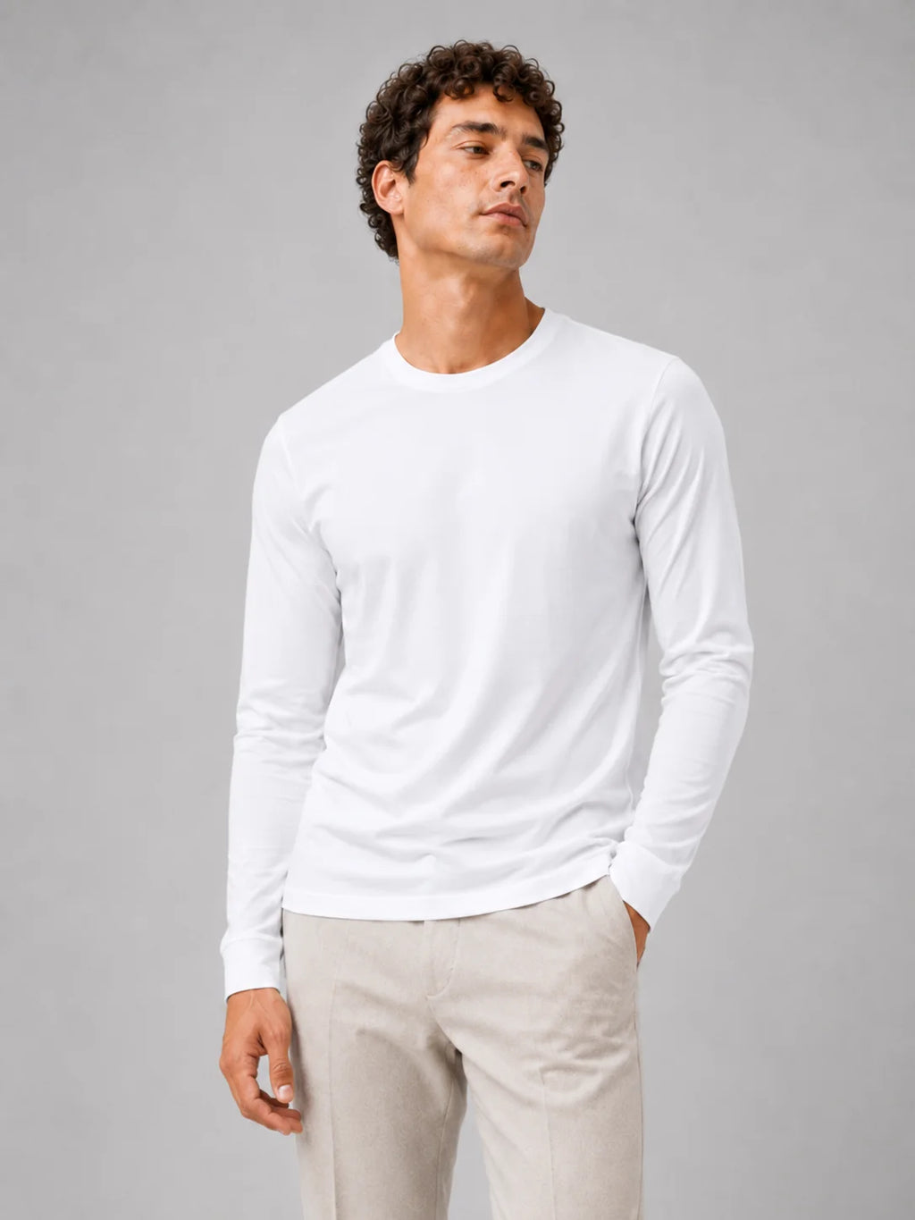 Men's Cotton Long Sleeve T-Shirt – Fitted Crew Neck Basic Tee | Nero & Luya
