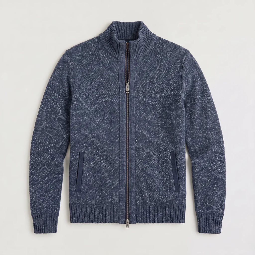 Men's Full-Zip Textured Knit Cardigan – Stand Collar Sweater | Nero & Luya