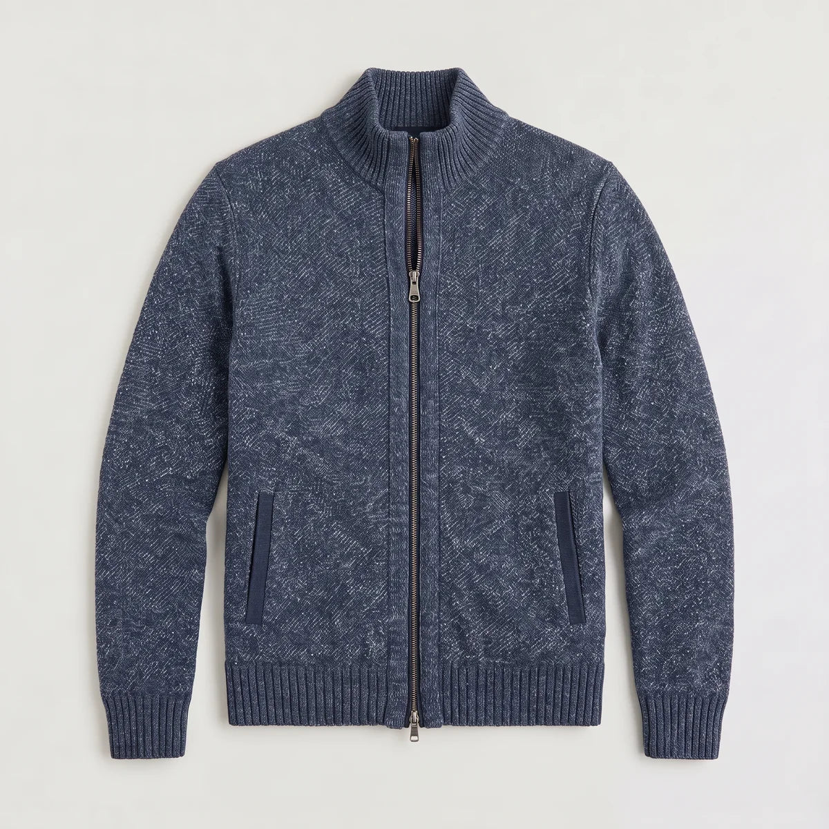 Men's Full-Zip Textured Knit Cardigan – Stand Collar Sweater | Nero & Luya