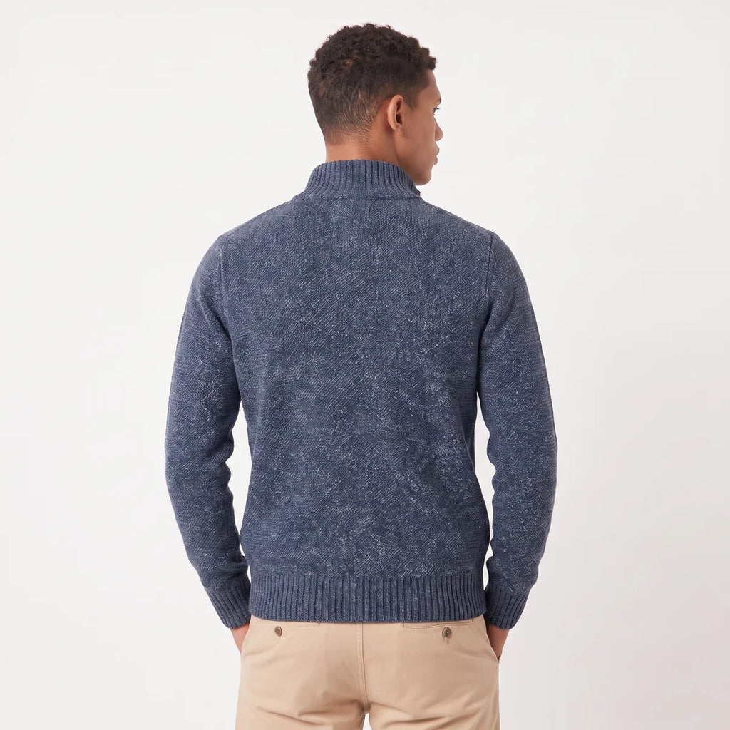 Men's Full-Zip Textured Knit Cardigan – Stand Collar Sweater | Nero & Luya