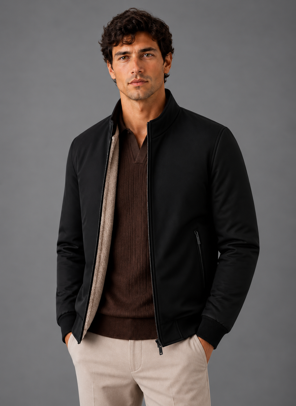 Men's Lightweight Bomber Jacket – Stand Collar Harrington Zip Jacket | Nero & Luya