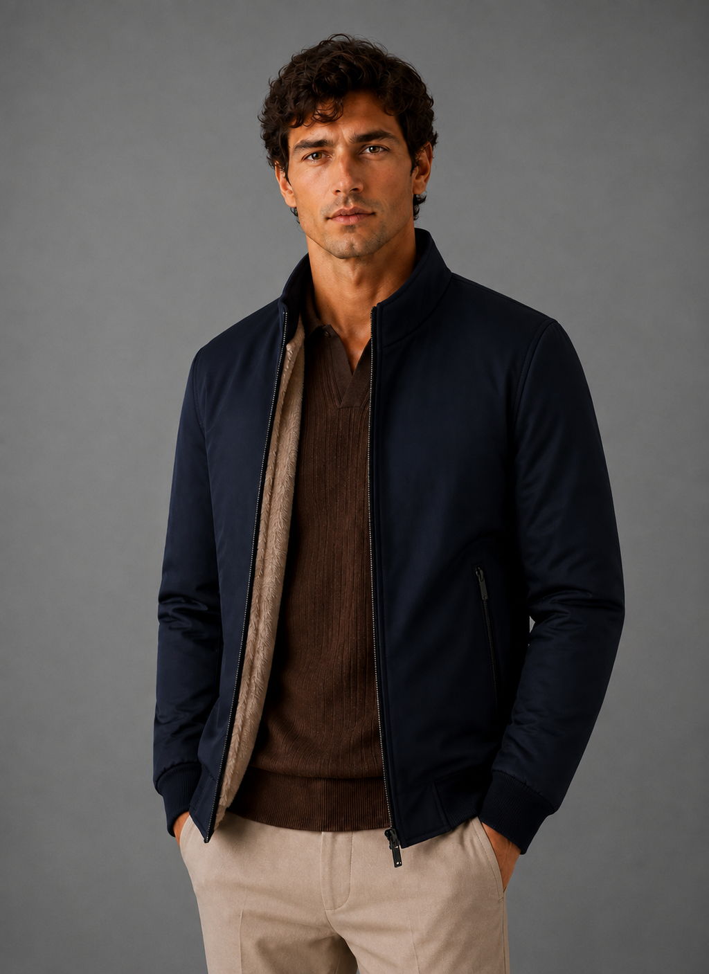 Men's Lightweight Bomber Jacket – Stand Collar Harrington Zip Jacket | Nero & Luya