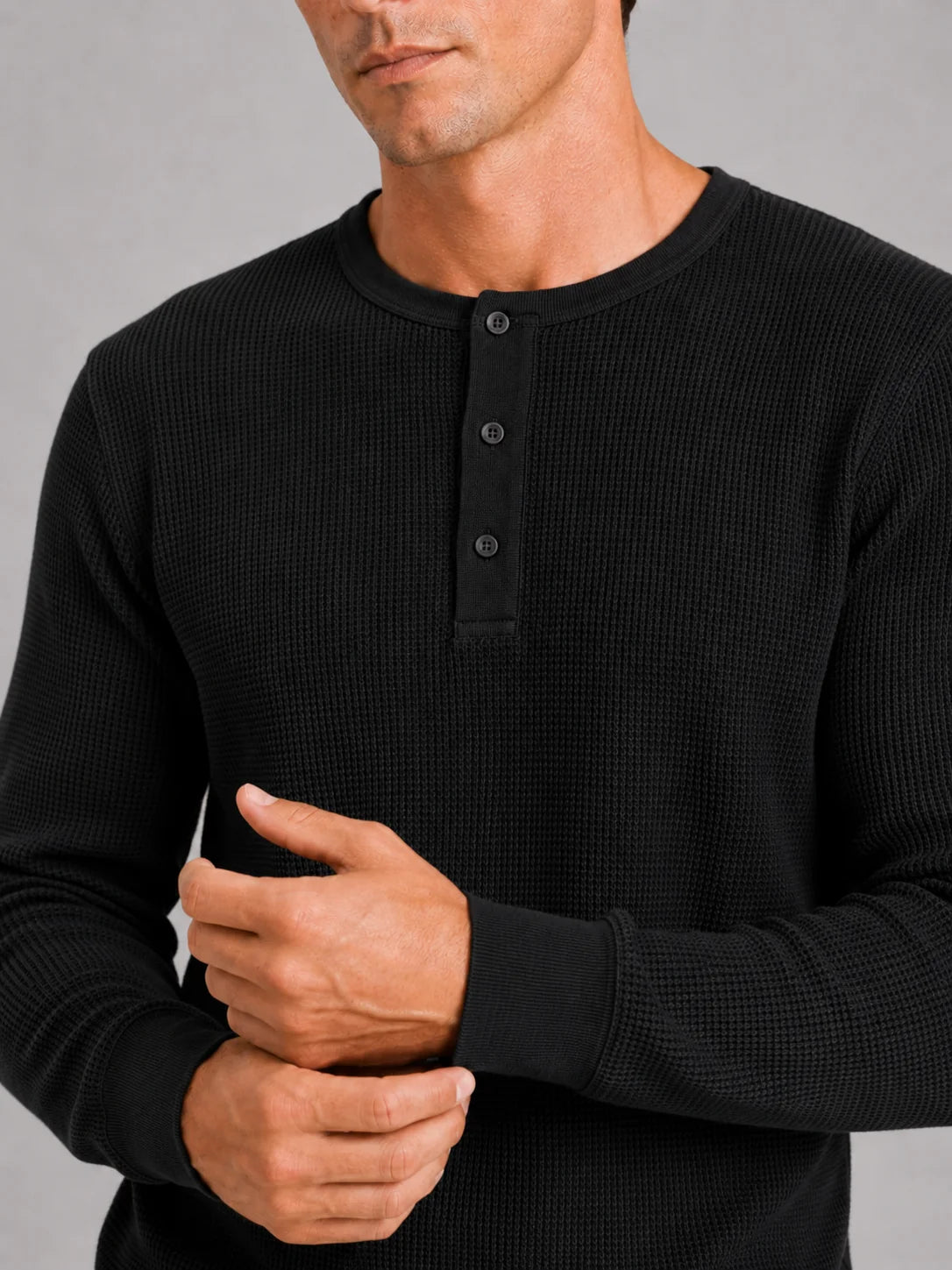 Men's Long Sleeve Henley Shirt – Waffle Knit Thermal Henley Tee | Nero & Luya