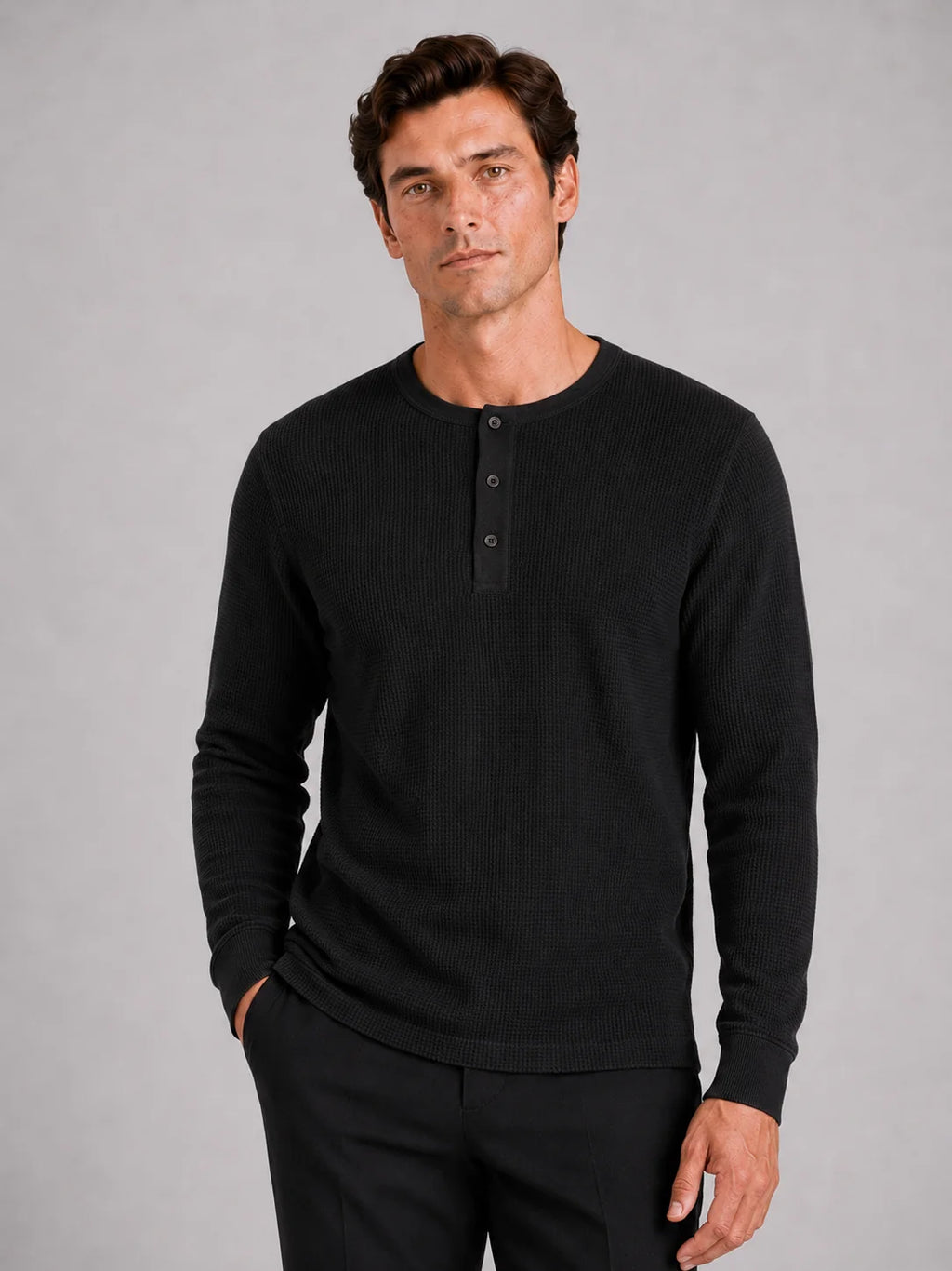 Men's Long Sleeve Henley Shirt – Waffle Knit Thermal Henley Tee | Nero & Luya