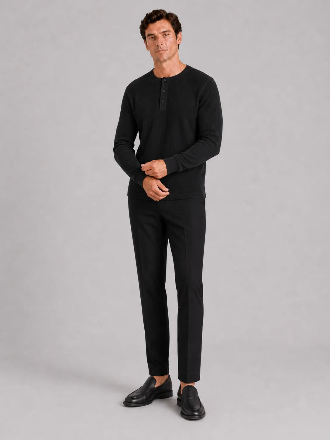 Men's Long Sleeve Henley Shirt – Waffle Knit Thermal Henley Tee | Nero & Luya
