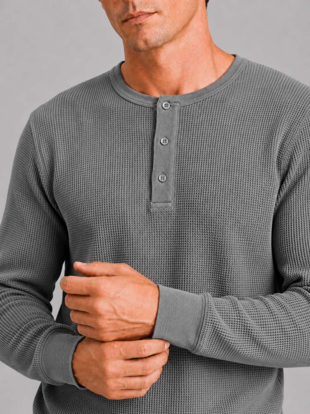 Men's Long Sleeve Henley Shirt – Waffle Knit Thermal Henley Tee | Nero & Luya