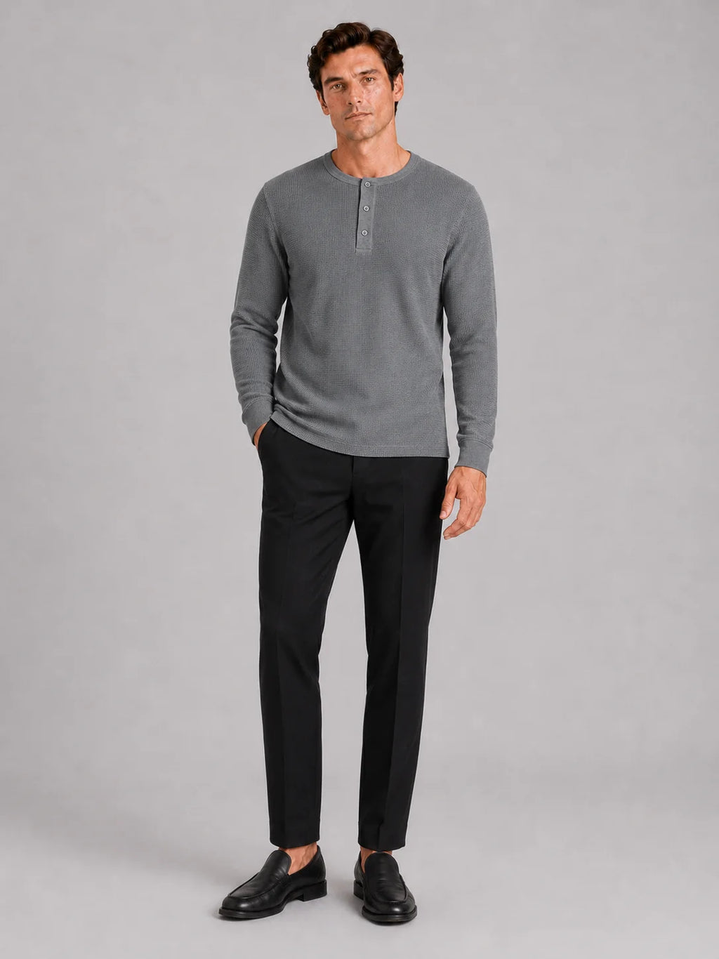 Men's Long Sleeve Henley Shirt – Waffle Knit Thermal Henley Tee | Nero & Luya