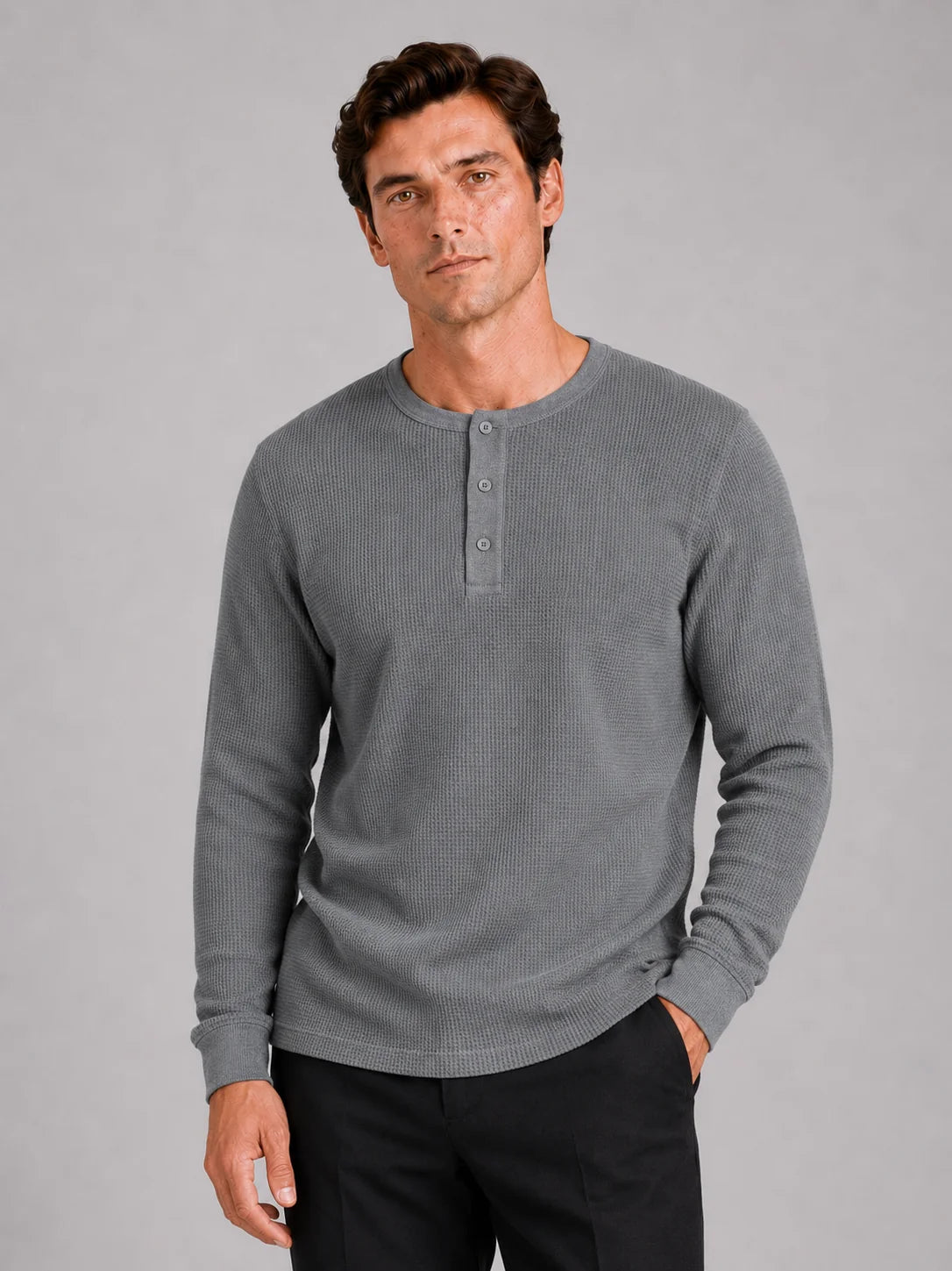 Men's Long Sleeve Henley Shirt – Waffle Knit Thermal Henley Tee | Nero & Luya
