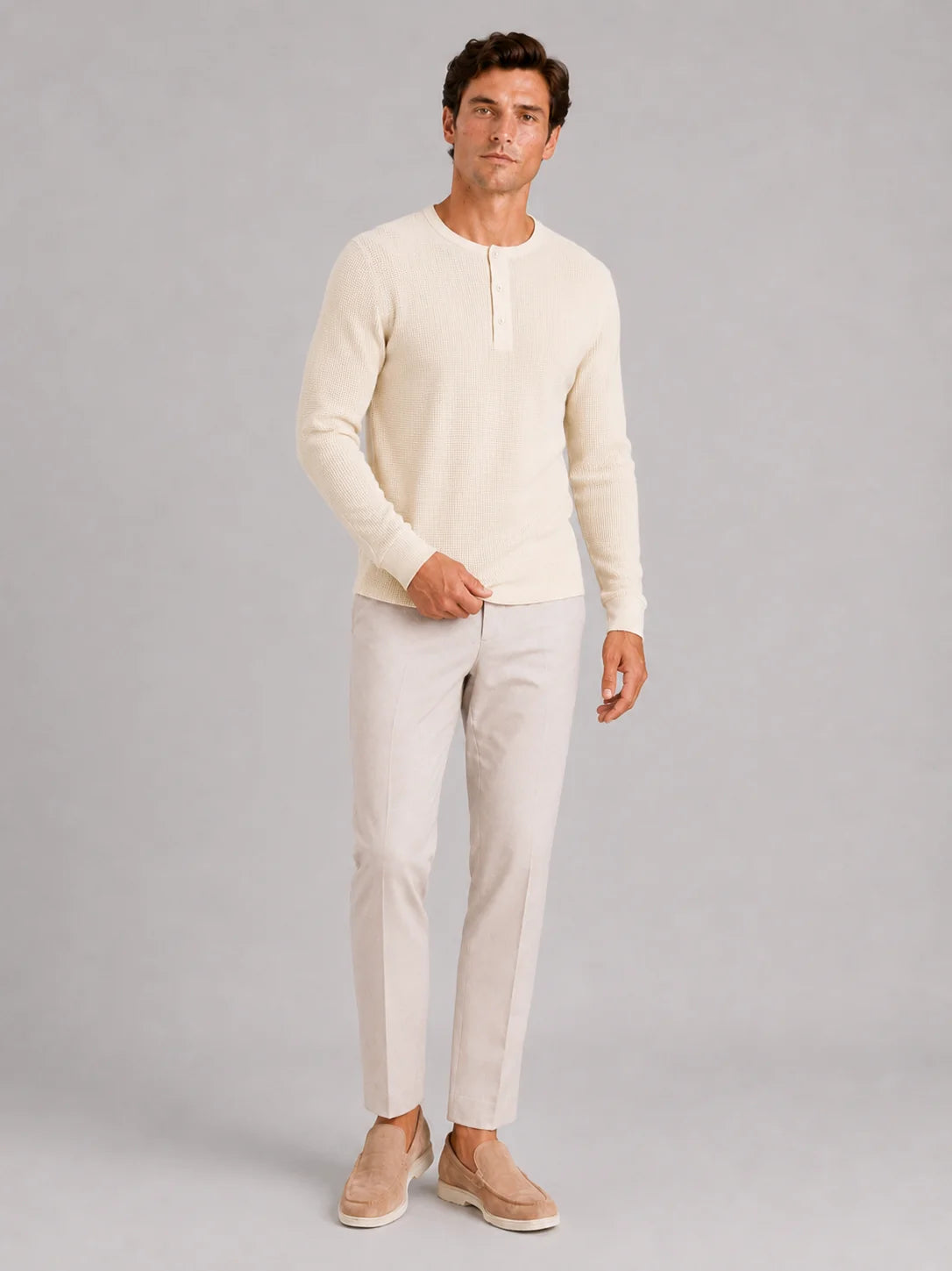 Men's Long Sleeve Henley Shirt – Waffle Knit Thermal Henley Tee | Nero & Luya