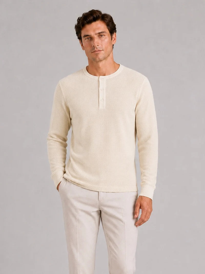 Men's Long Sleeve Henley Shirt – Waffle Knit Thermal Henley Tee | Nero & Luya
