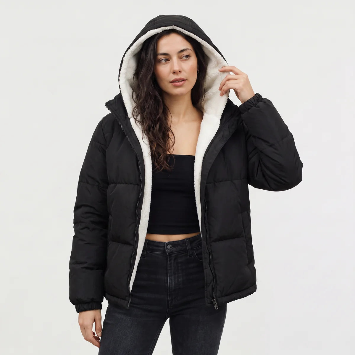 Women's Hooded Puffer Jacket – Sherpa-Lined Quilted Winter Jacket | Nero & Luya