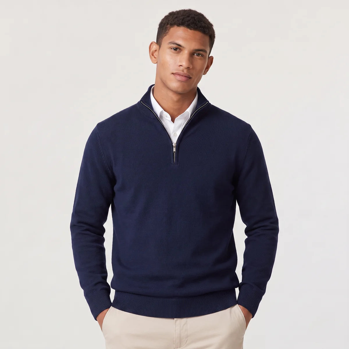Men's Quarter Zip Sweater – Stand Collar Knit Pullover | Nero & Luya