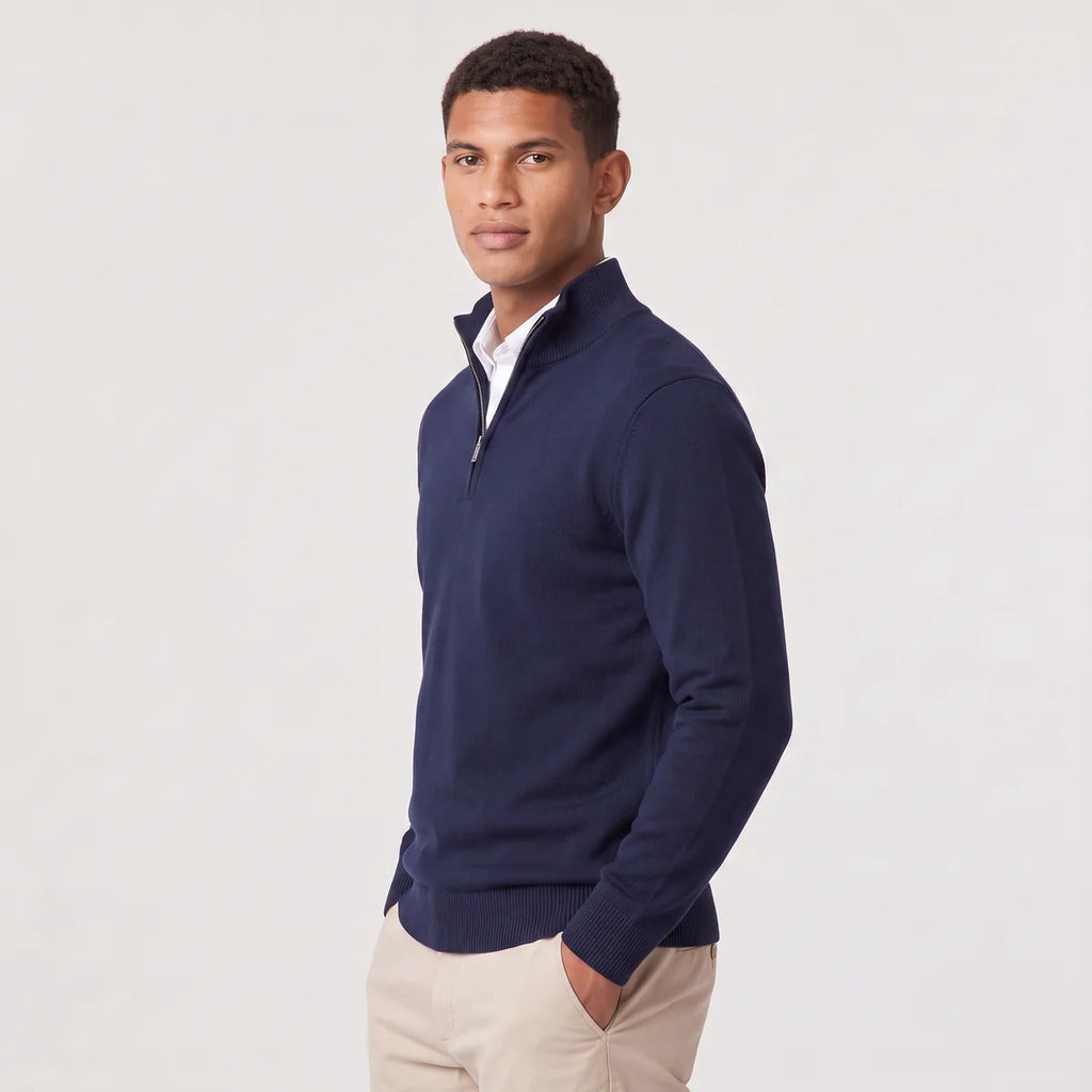 Men's Quarter Zip Sweater – Stand Collar Knit Pullover | Nero & Luya