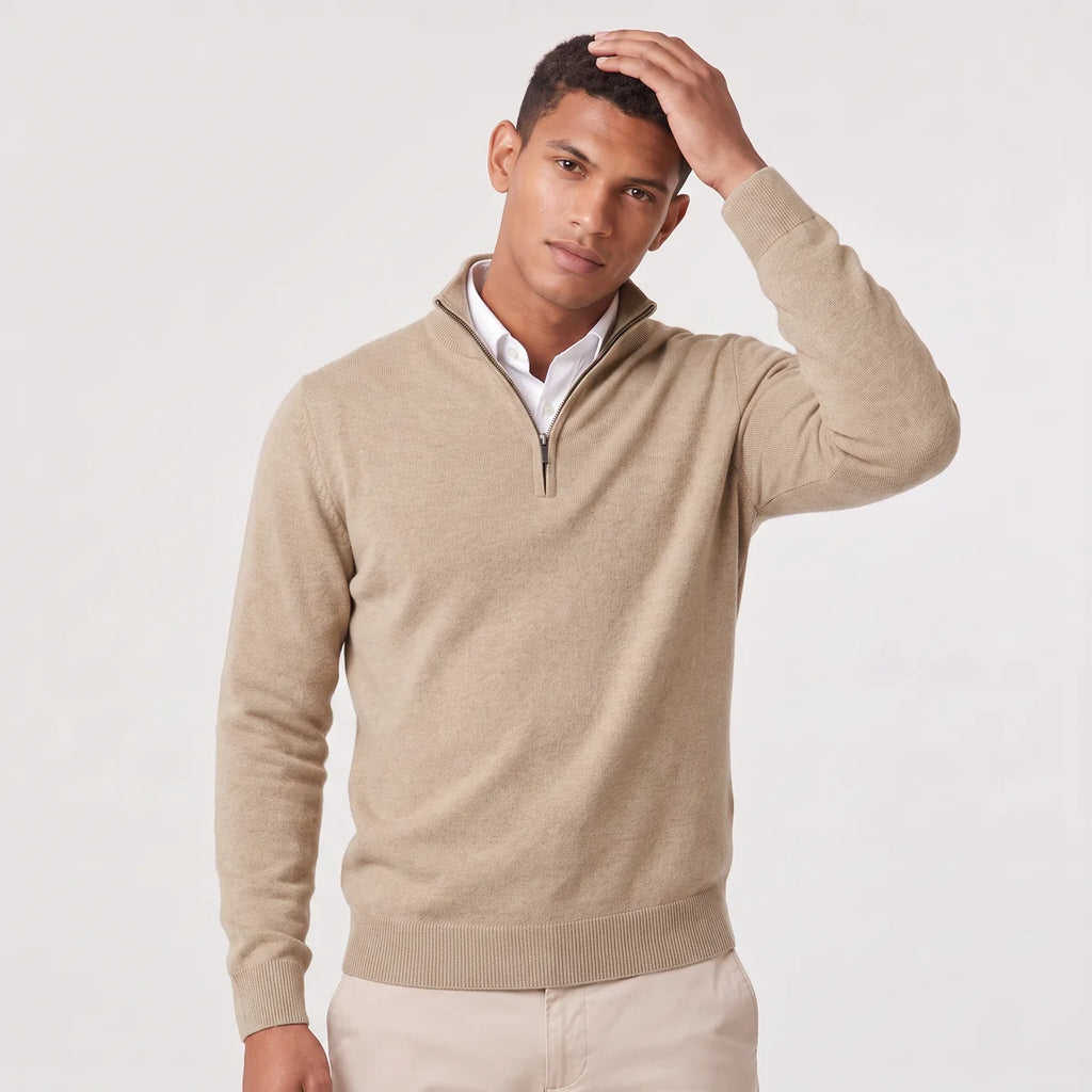 Men's Quarter Zip Sweater – Stand Collar Knit Pullover | Nero & Luya