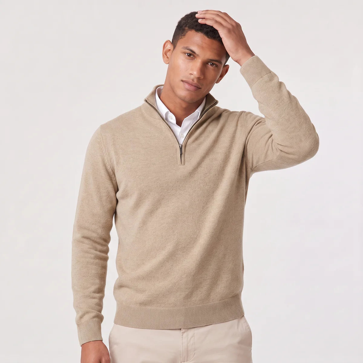 Men's Quarter Zip Sweater – Stand Collar Knit Pullover | Nero & Luya