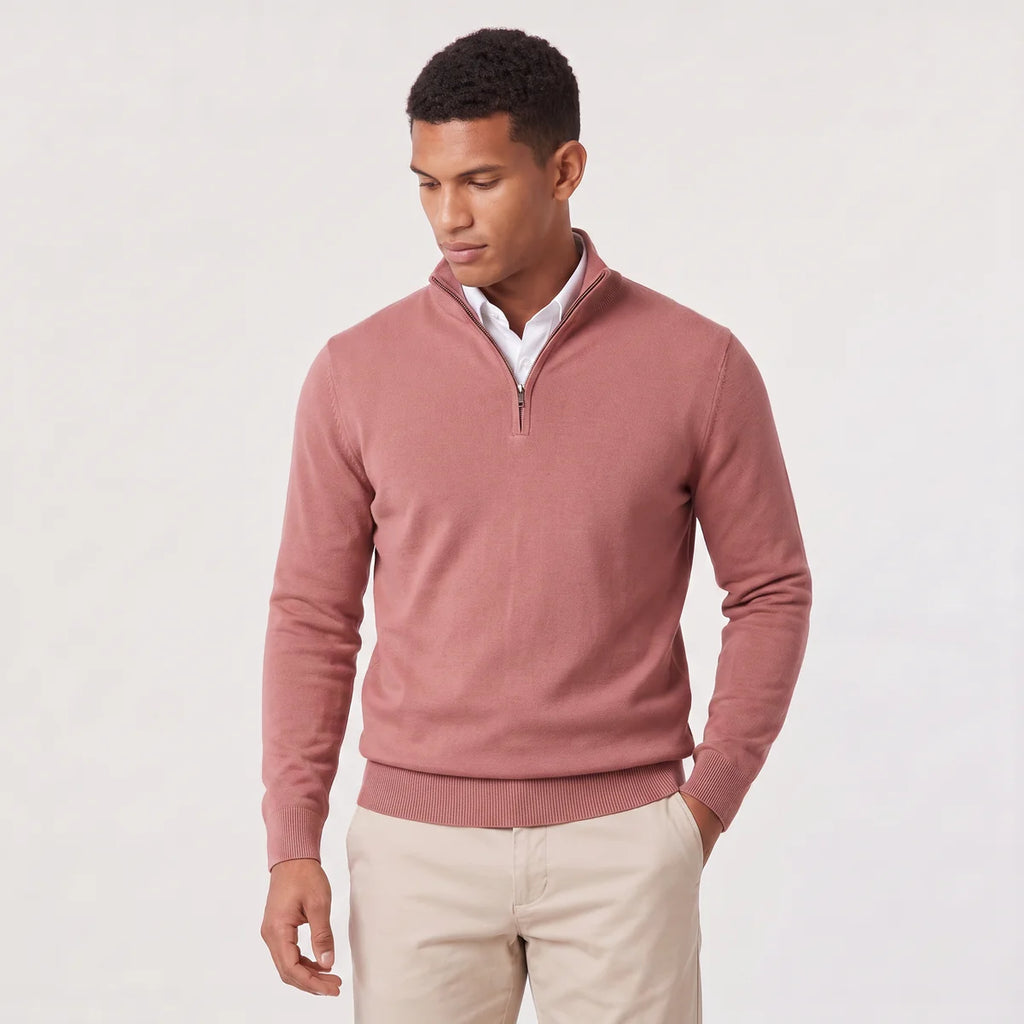Men's Quarter Zip Sweater – Stand Collar Knit Pullover | Nero & Luya