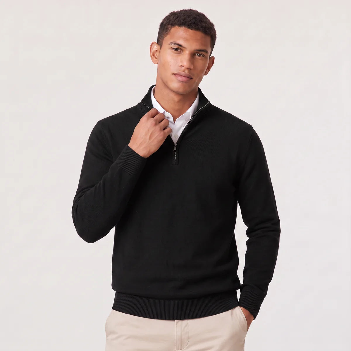 Men's Quarter Zip Sweater – Stand Collar Knit Pullover | Nero & Luya
