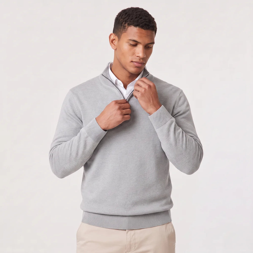 Men's Quarter Zip Sweater – Stand Collar Knit Pullover | Nero & Luya