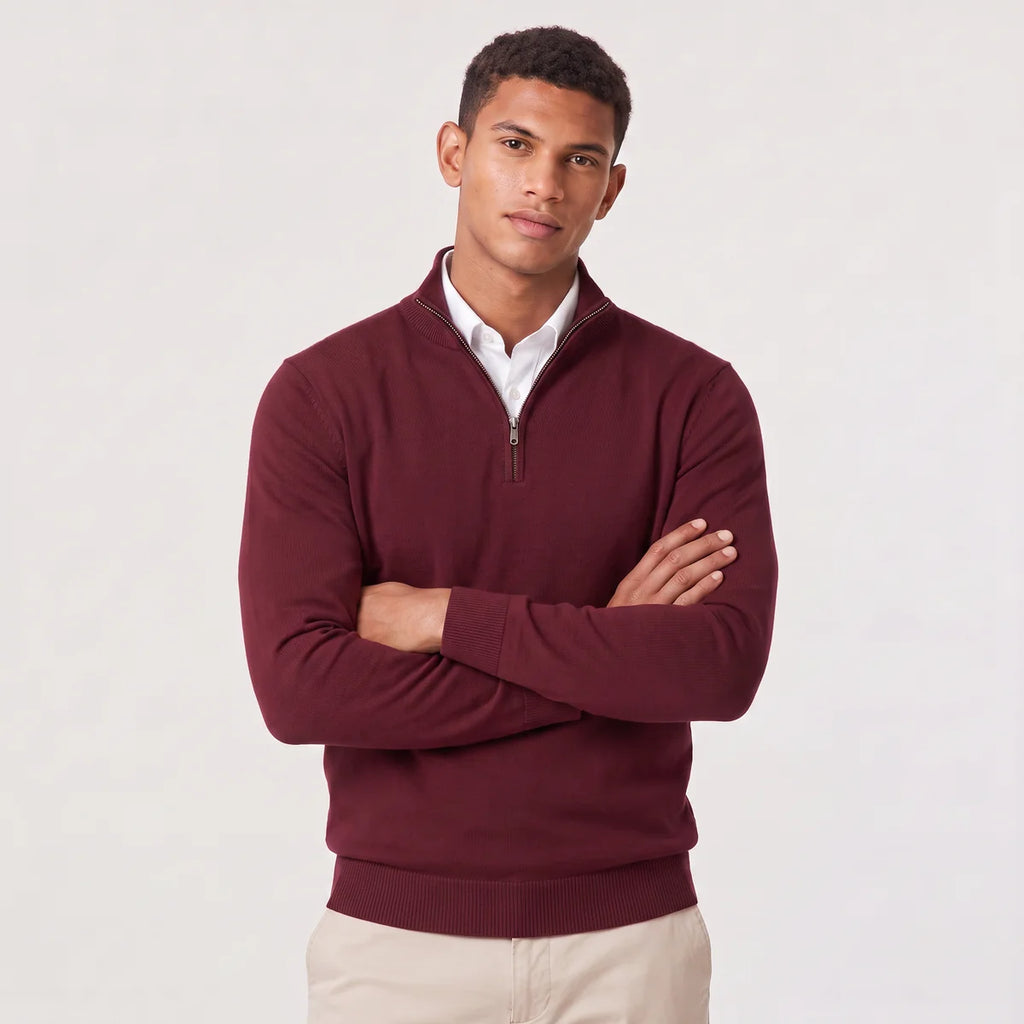 Men's Quarter Zip Sweater – Stand Collar Knit Pullover | Nero & Luya