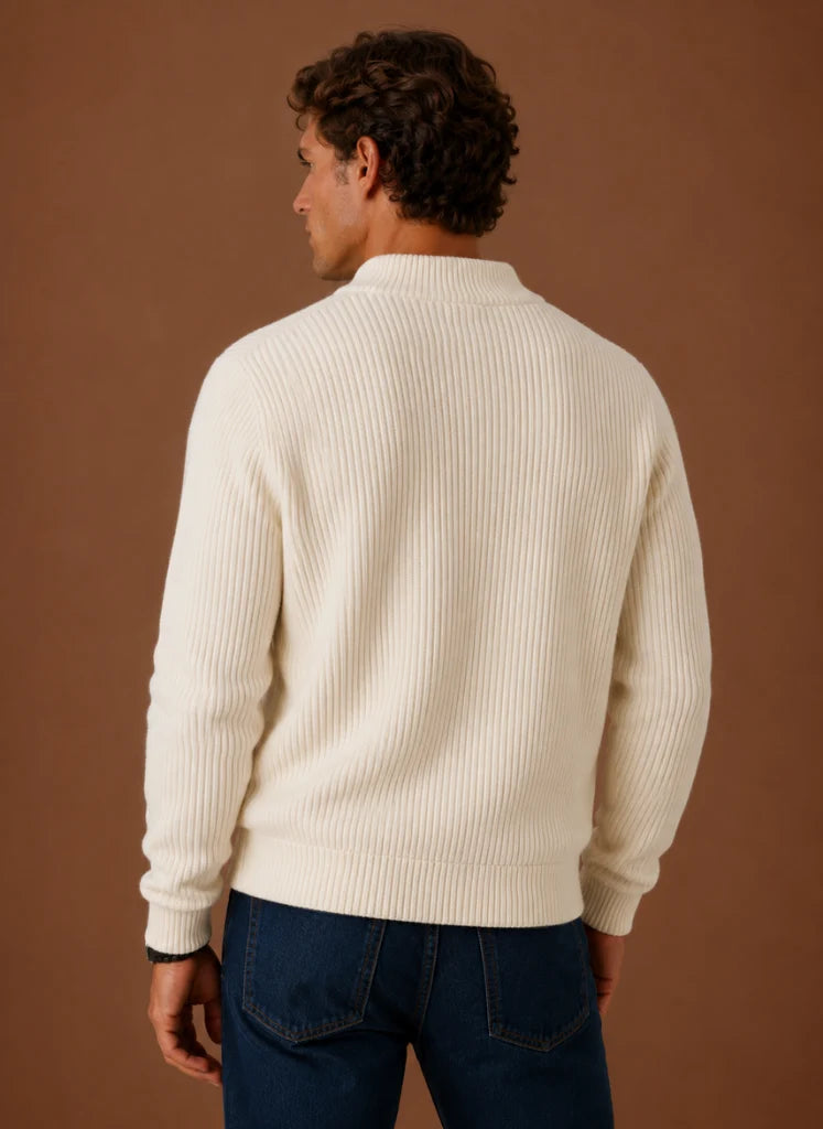 Men's Full Zip Knit Cardigan Sweater Ribbed Zip-Up Jacket | Nero & Luya