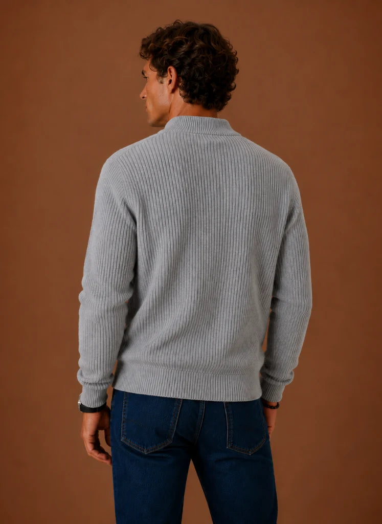 Men's Full Zip Knit Cardigan Sweater Ribbed Zip-Up Jacket | Nero & Luya