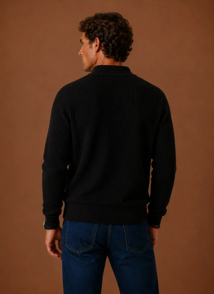Men's Full Zip Knit Cardigan Sweater Ribbed Zip-Up Jacket | Nero & Luya