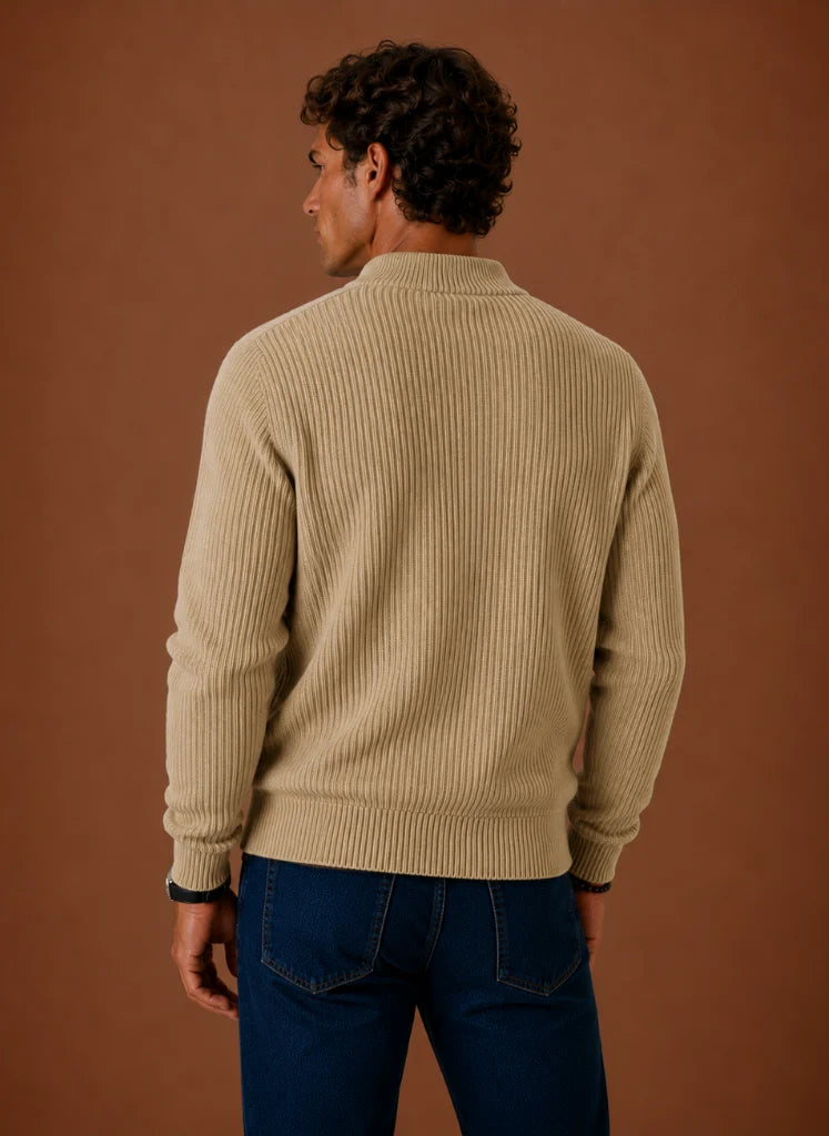 Men's Full Zip Knit Cardigan Sweater Ribbed Zip-Up Jacket | Nero & Luya