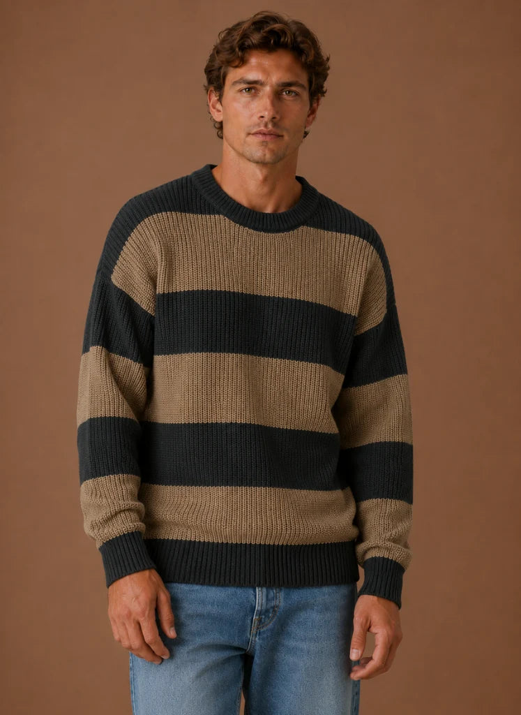 Men's Striped Knit Sweater – Crew Neck Pullover | Nero & Luya