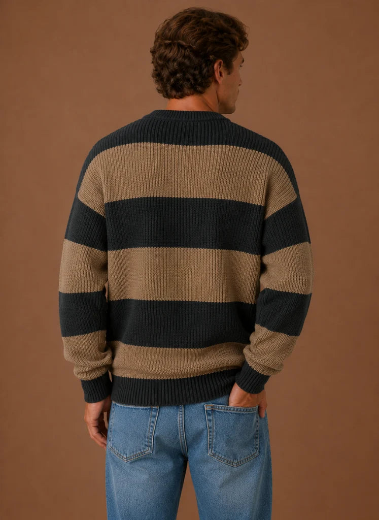 Men's Striped Knit Sweater – Crew Neck Pullover | Nero & Luya