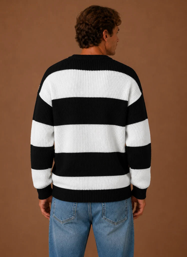 Men's Striped Knit Sweater – Crew Neck Pullover | Nero & Luya