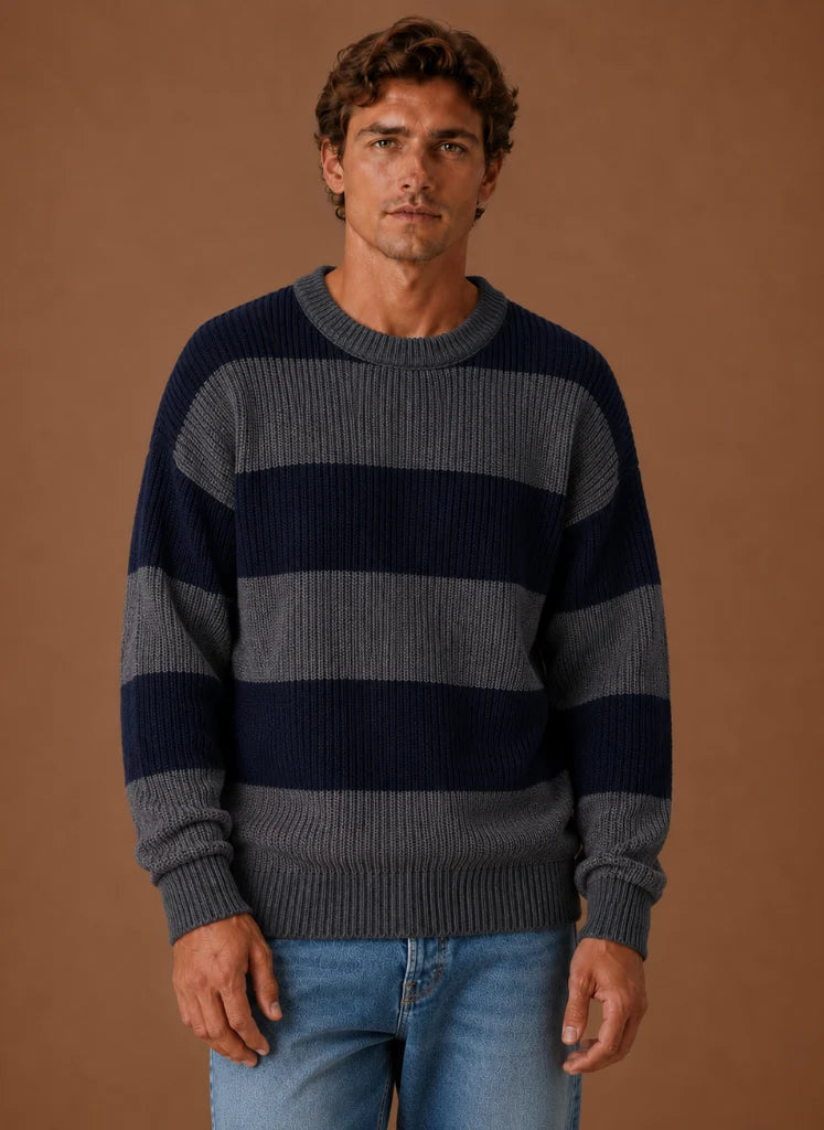 Men's Striped Knit Sweater – Crew Neck Pullover | Nero & Luya