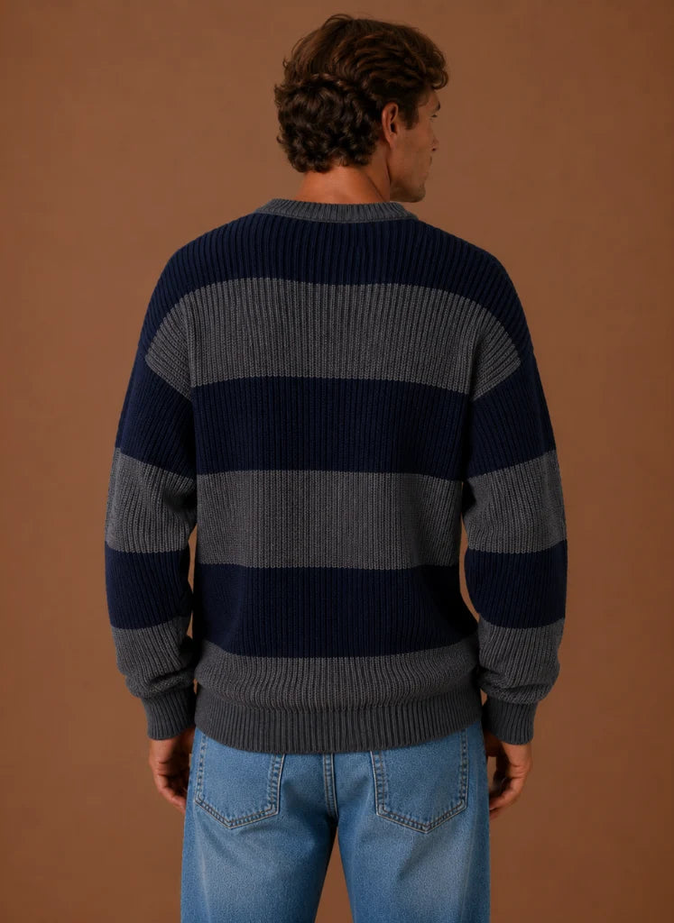 Men's Striped Knit Sweater – Crew Neck Pullover | Nero & Luya