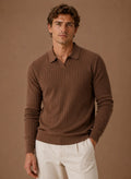Men's Ribbed Knit Polo Sweater Business Casual Pullover | Nero & Luya