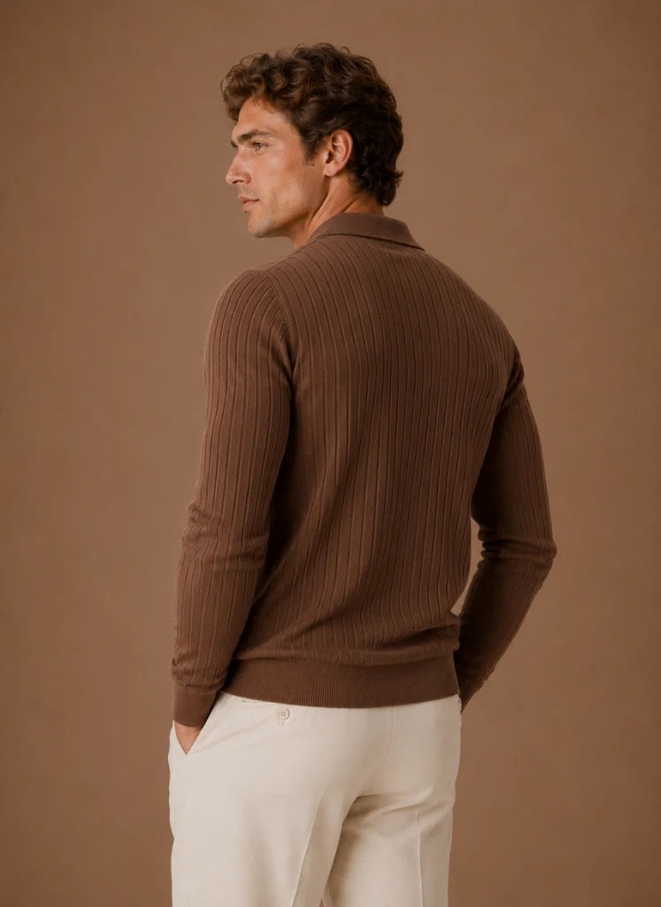 Men's Ribbed Knit Polo Sweater Business Casual Pullover | Nero & Luya