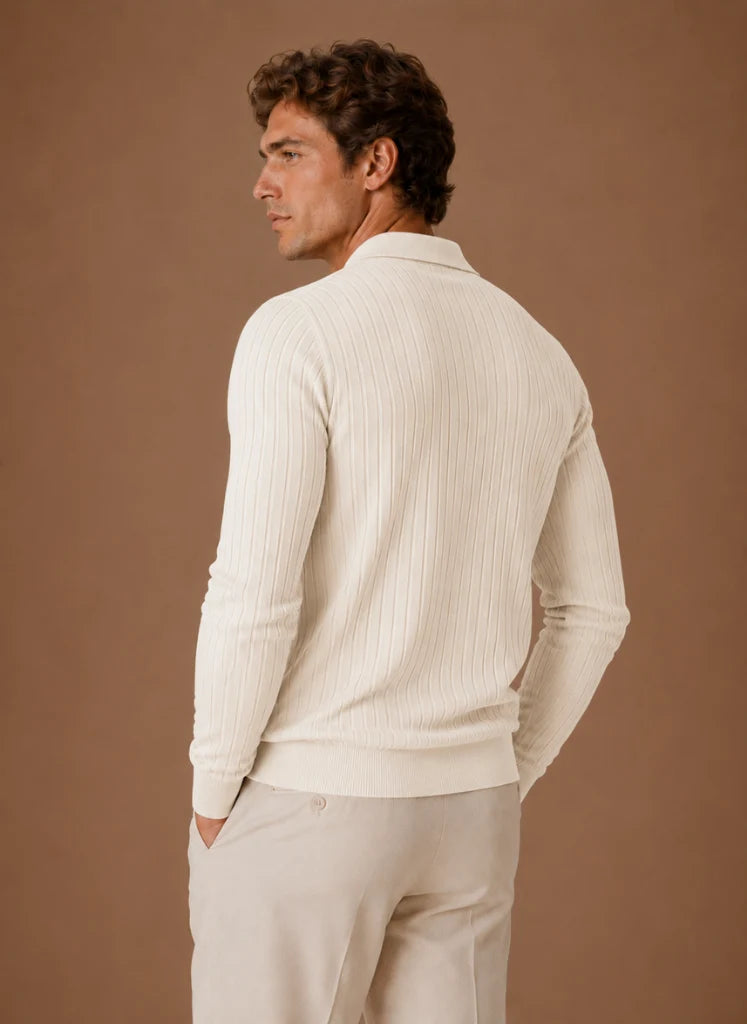Men's Ribbed Knit Polo Sweater Business Casual Pullover | Nero & Luya