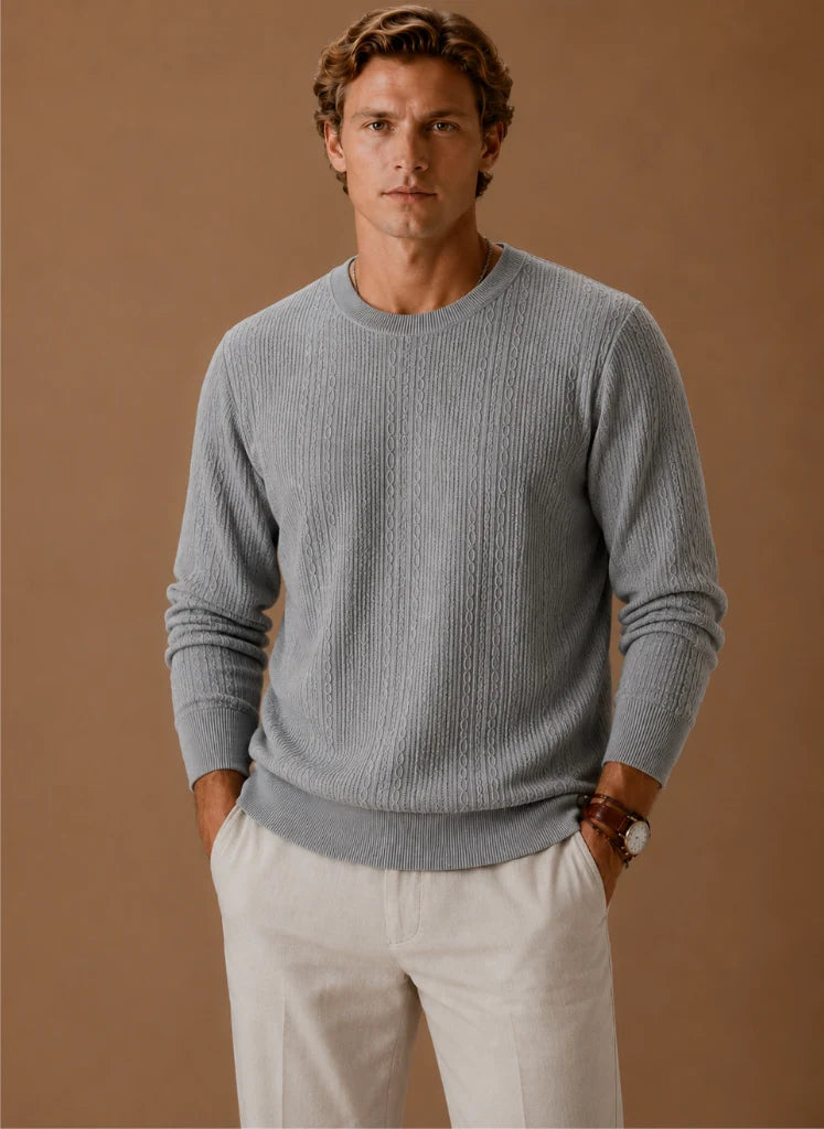 Men's Cable Knit Sweater – Crew Neck Textured Pullover | Nero & Luya
