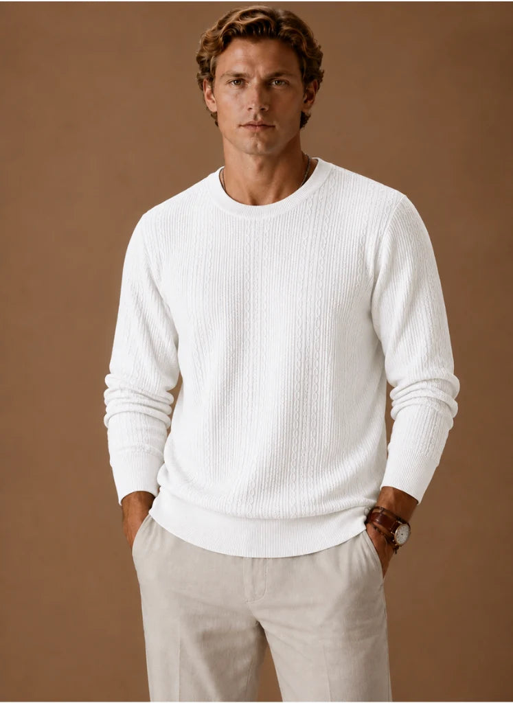 Men's Cable Knit Sweater – Crew Neck Textured Pullover | Nero & Luya