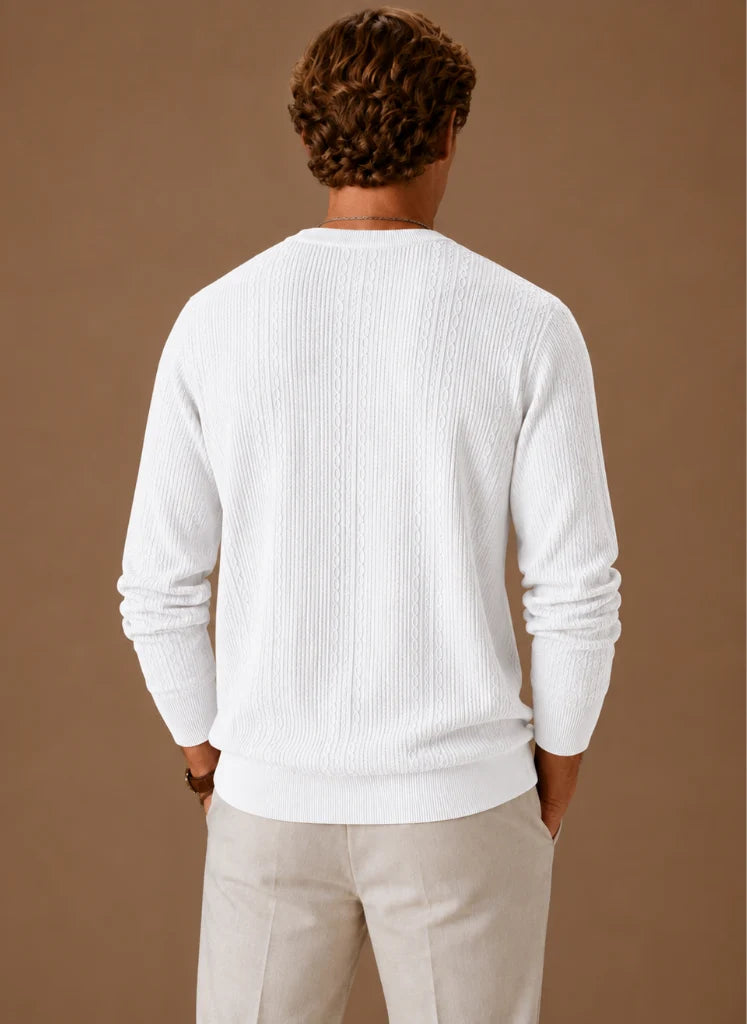 Men's Cable Knit Sweater – Crew Neck Textured Pullover | Nero & Luya