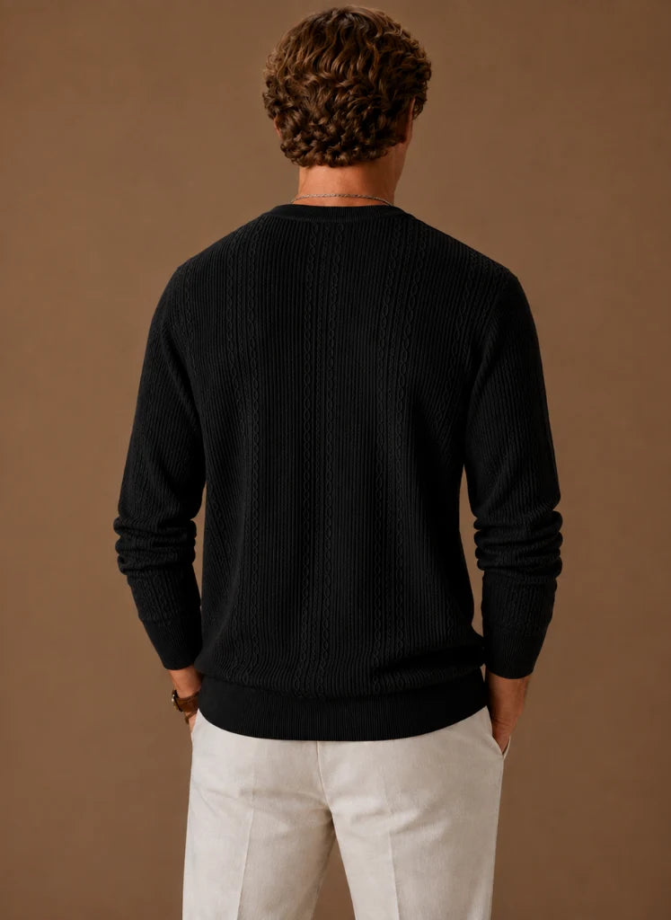 Men's Cable Knit Sweater – Crew Neck Textured Pullover | Nero & Luya
