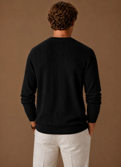 Men's Cable Knit Sweater – Crew Neck Textured Pullover | Nero & Luya