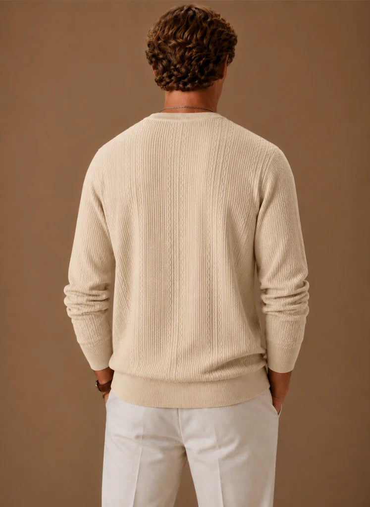 Men's Cable Knit Sweater – Crew Neck Textured Pullover | Nero & Luya