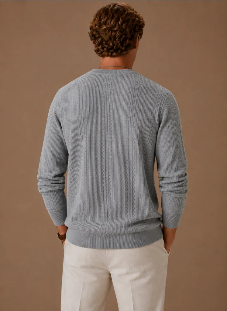 Men's Cable Knit Sweater – Crew Neck Textured Pullover | Nero & Luya