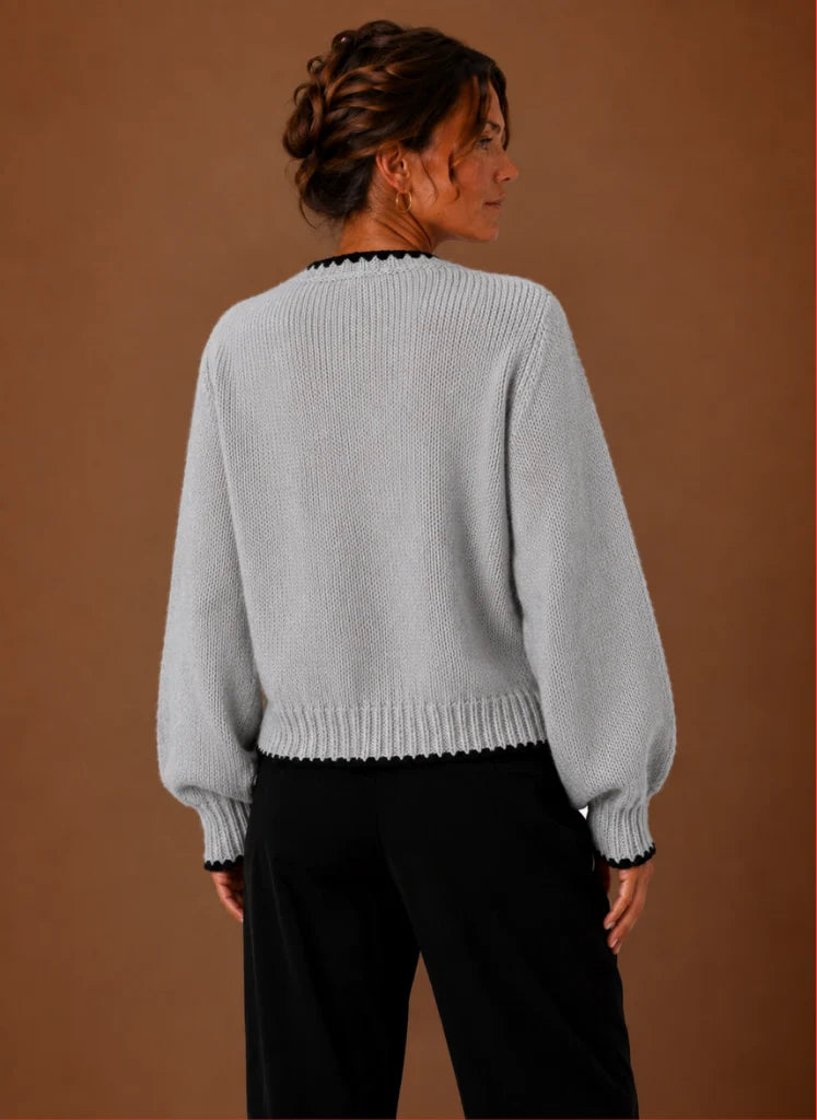 Scalloped Trim Cardigan for Women - Bow Front | Nero & Luya