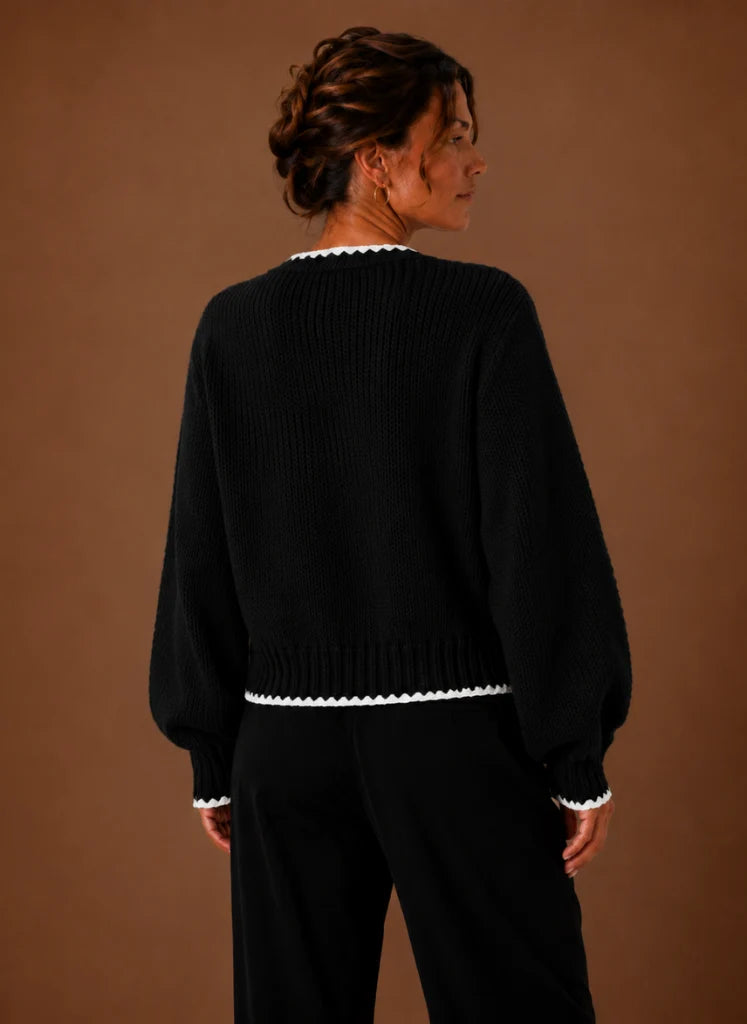 Scalloped Trim Cardigan for Women - Bow Front | Nero & Luya
